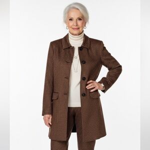 Worthington Women's Black Geometric Print Stretchy Button Up Trench Coat